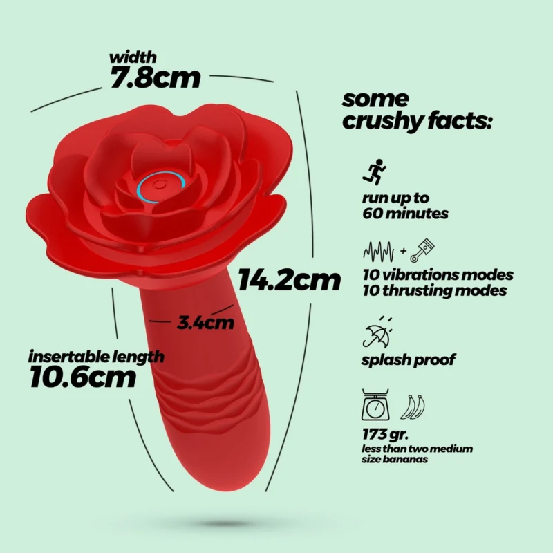 Crushious Romeo Intimate Rose Plug Red with Thrust & Remote Control, 14.2 cm