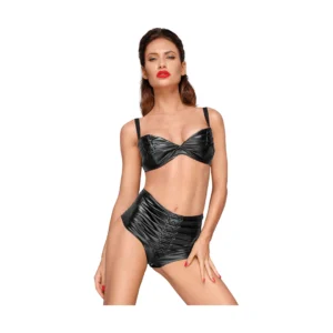 Noir Handmade F209 High Waist Wetlook Shorts with Pleats Black