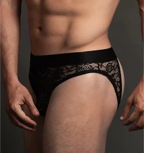 Dreamgirl Lace Open Back Brief S/M - Sheer Mid-Rise Intimate Panty