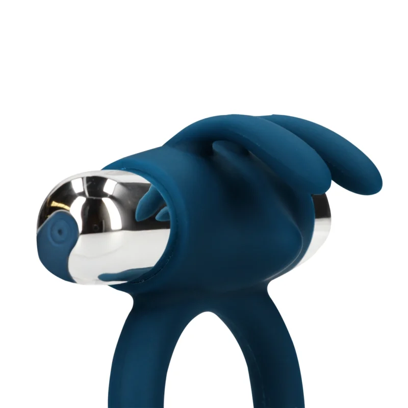 Loveline Baltic Blue Vibrating Rabbit Silicone Ring, Adjustable Fit