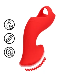 Loveline Sunrise Red Textured Finger Stimulation Device - Compact Silicone Model