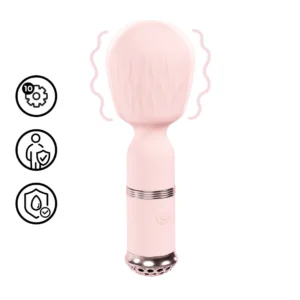 Loveline Velour Mini Wand Rosa – įkraunamas silikoninis masažuoklis 10 režimų