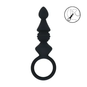 LEVELZ Ribbed Silicone Anal Probe with Loop Black - Compact Flexible Design