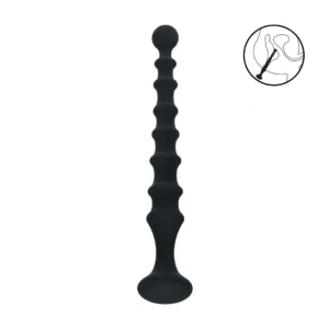 LEVELZ Ribbed Silicone Anal Probe Black - Flexible Flared Base Design