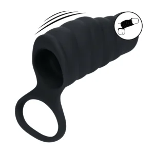 LEVELZ Vibrating Ribbed Silicone Support Ring & Sleeve Black