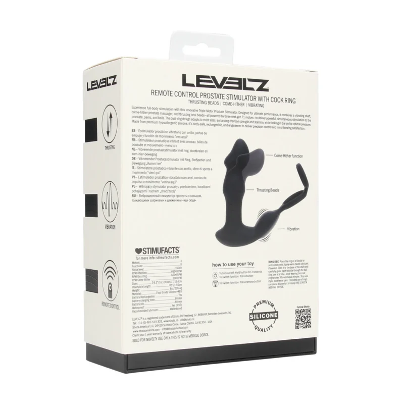 LEVELZ Revo Stealth juodas silikoninis intymus masažuoklis su nuotolinio valdymo pulteliu