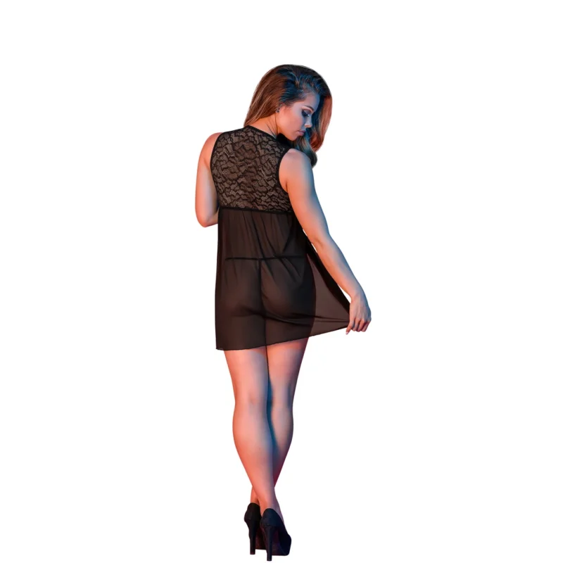 Magic Silk Exposed Babydoll L/XL Black - Lace & Mesh Open Back Set
