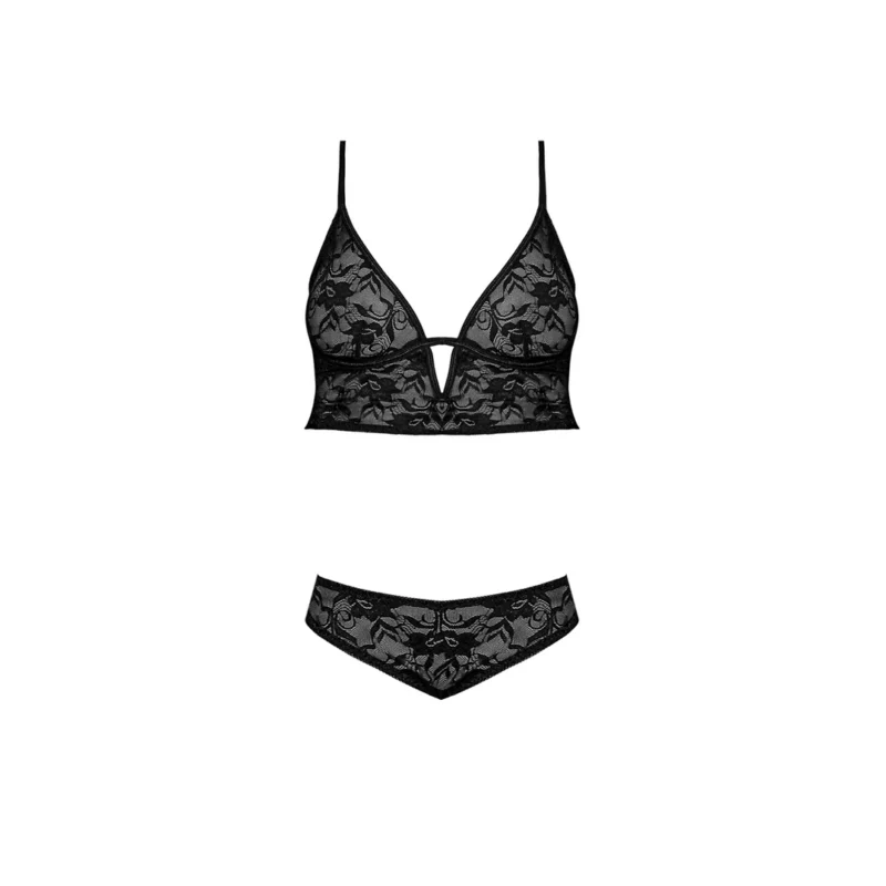 Magic Silk Exposed Underwired Bralette & Lace Panty Set S/M Black