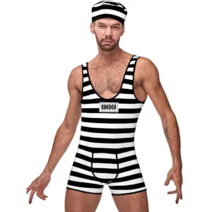 Male Power Hard Time L/XL Prisoner Costume Set with Cap
