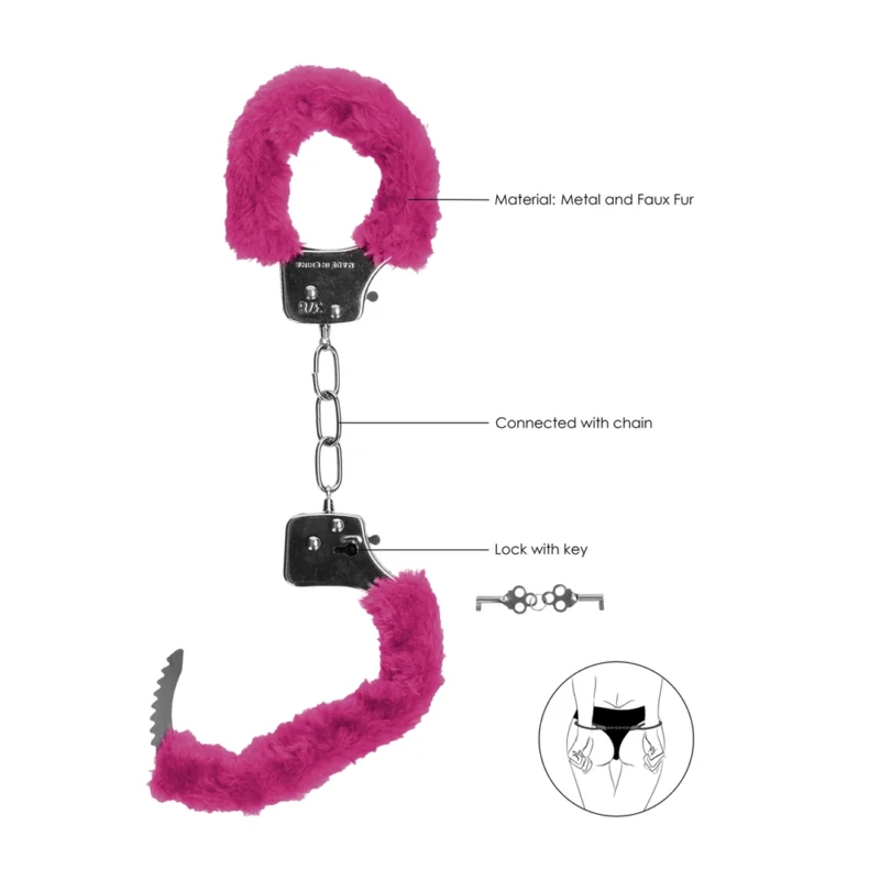 Shots Pleasure Furry Handcuffs with Quick-Release Mechanism, Black