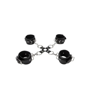Ouch! Adjustable Leather Hand and Leg Cuffs with Soft Lining Black