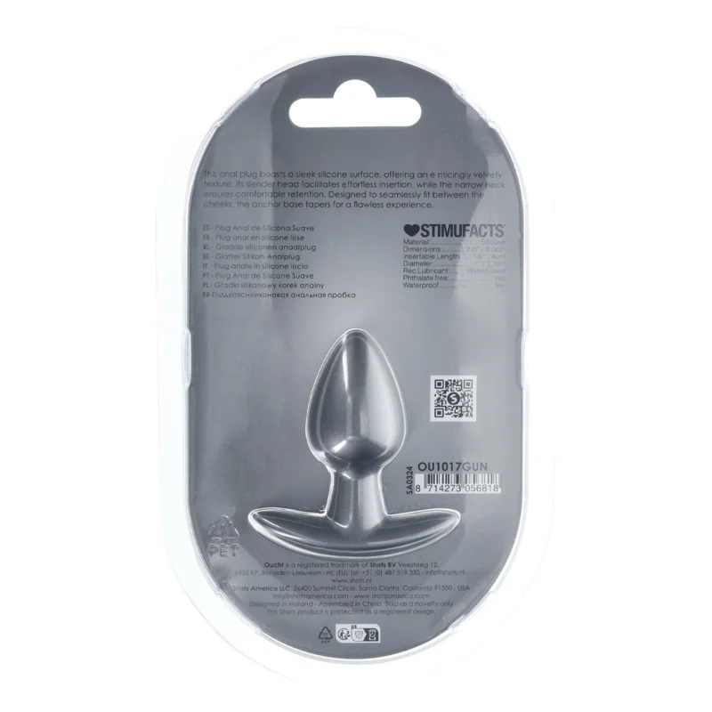 Ouch! Smooth Silicone Plug Small 2.6'' (6.5 cm) Gunmetal Finish