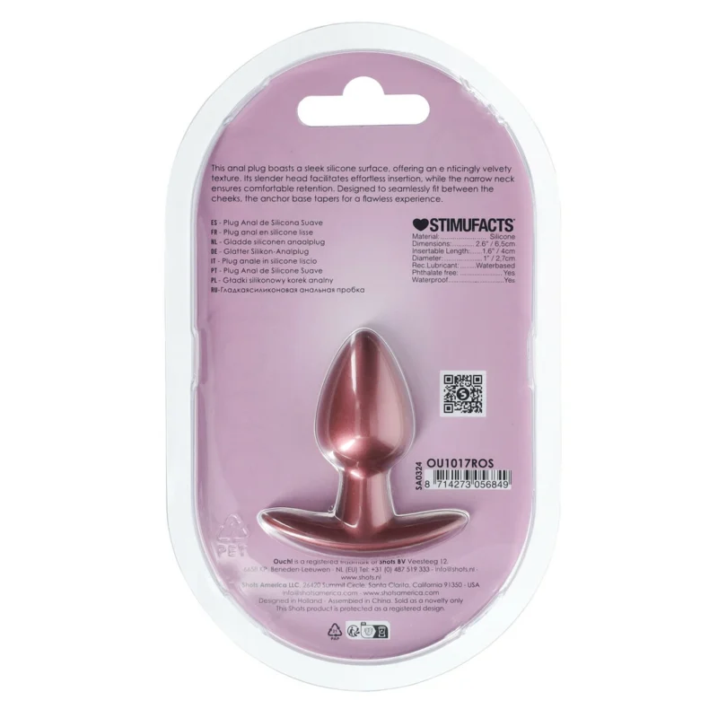 Ouch! Silicone Intimate Plug Small 6.5 cm - Rose Gold Metallic Finish