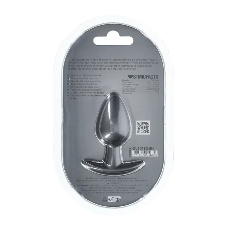 OUCH! Silicone Plug Medium 7.9cm Gunmetal - Smooth Anatomic Model