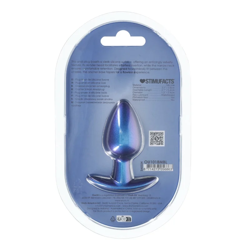 OUCH! Medium Silicone Plug 7.9 cm Metallic Blue - Smooth Design