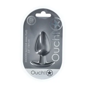 Ouch! Smooth Silicone Plug Large 3.5” (8.9 cm) Gunmetal Finish