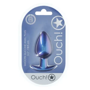Ouch! Metallic Blue Large Smooth Silicone Plug 3.5” (8.9 cm)