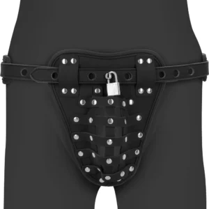 OUCH! Xtreme PU Leather Chastity Belt with Adjustable Straps Black