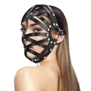 Ouch! PU Leather Cage Mask Black Adjustable Buckle Design