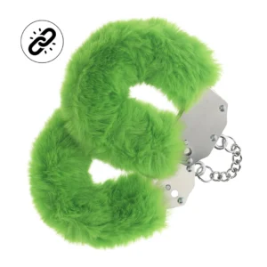 Ouch! Heavy-Duty Fluffy Handcuffs Green - Secure Lock, Soft Lining