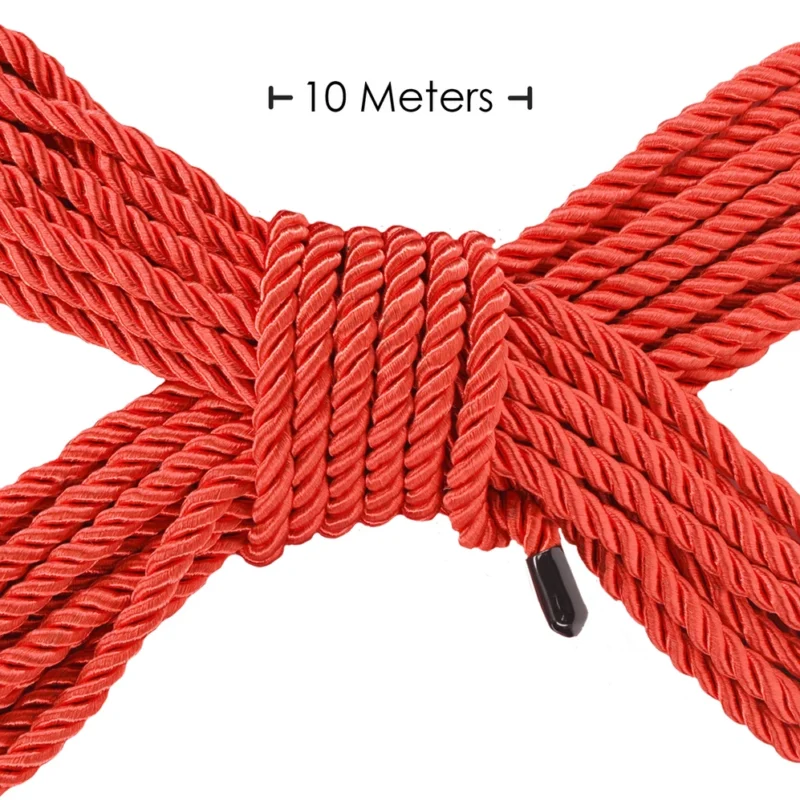 SINNER Gear Bondage Rope 10m Raudona – patvari poliesterio suvaržymo virvė