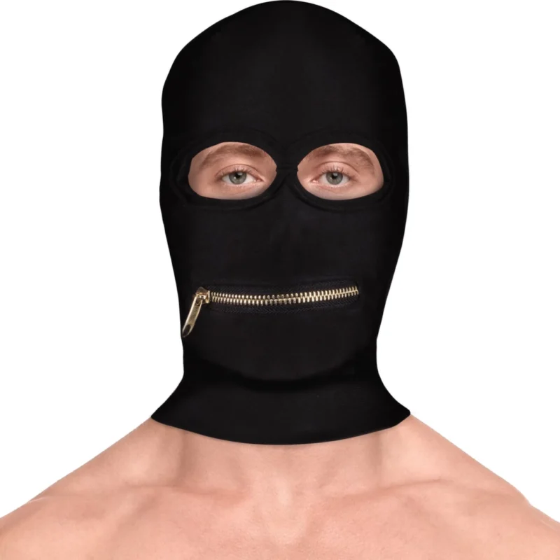 Ouch! Xtreme Zipper Hood Mask with Adjustable Mouth Closure Black