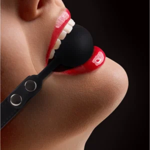 Ouch! Silicone Ball Gag Black Adjustable Leather Strap Universal Fit