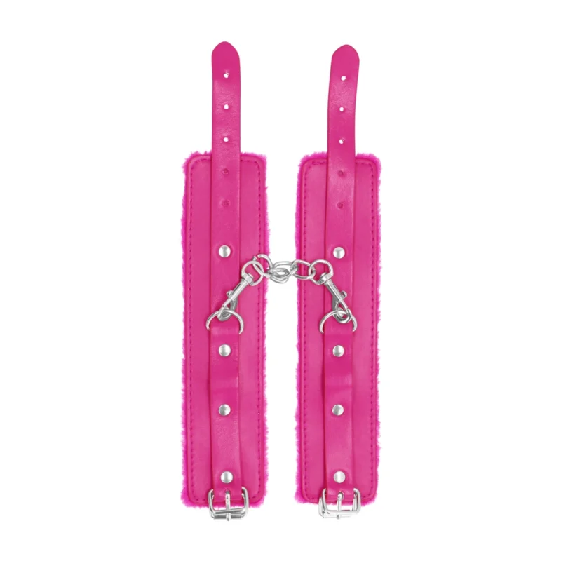 OUCH! Plush Leather Ankle Cuffs with Adjustable Strap and Furry Lining