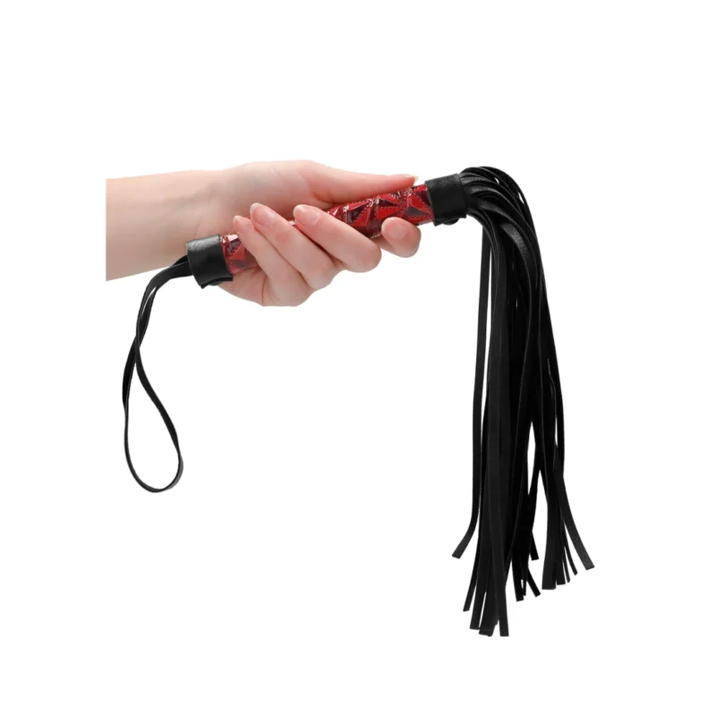 OUCH! Burgundy Faux Leather Impact Whip 38.5cm with Secure Handle