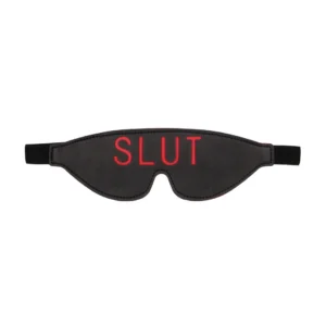 Ouch! Leather Eye Mask SLUT Cutout Black-Red Adjustable Strap