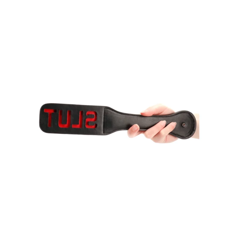 Ouch! Paddle SLUT Reversed Text Leather Impact Tool Black
