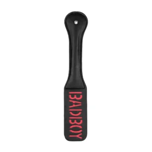 Rocks-Off BAD BOY Leather Paddle - Reversible Imprint, Black, 32cm