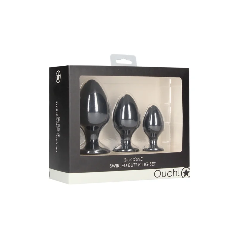 Swiwell Swirled Silicone Plug Set Black - Tapered Suction Base, 3 Sizes
