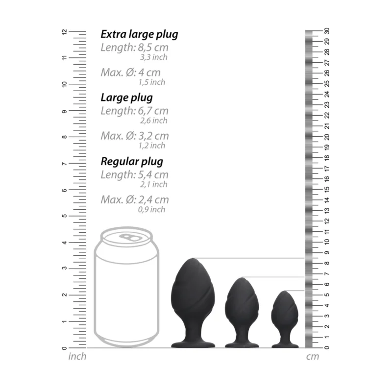 Swiwell Swirled Silicone Plug Set Black - Tapered Suction Base, 3 Sizes