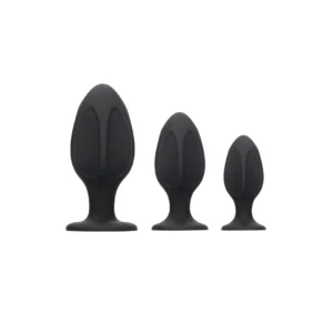 Sinner Gear Diamond Silicone Anal Plug Set with Suction Base Black