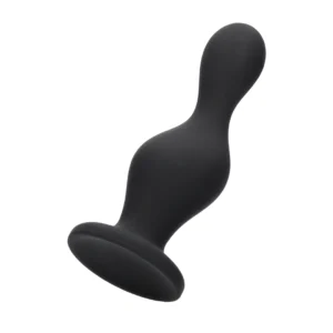 Wave Silicone Anal Plug with Tapered Tip and Suction Base Black