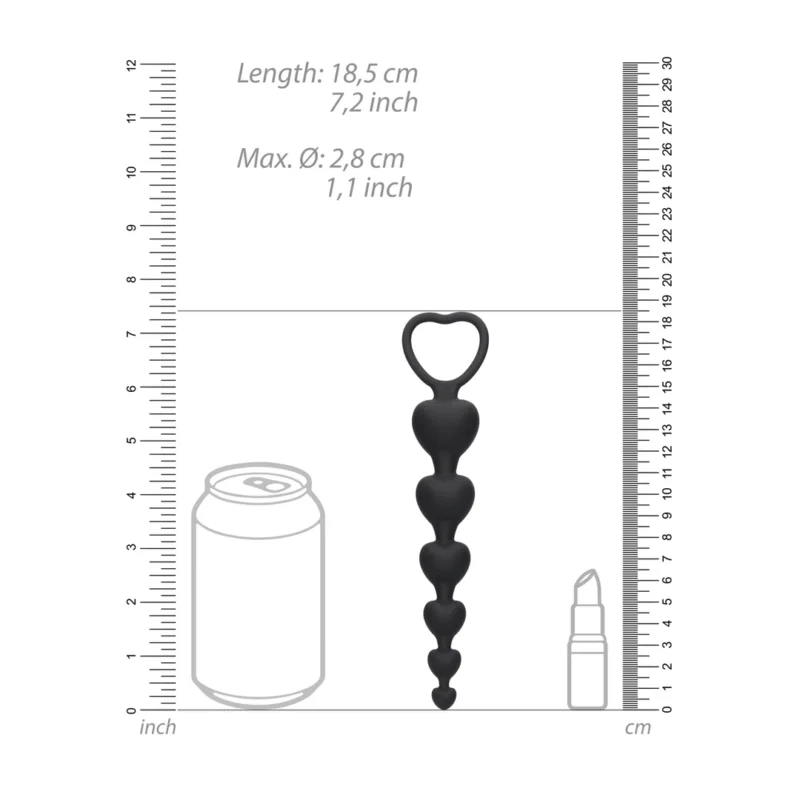 Sinner Gear Silicone Heart Bead Chain - Flexible Intimate Trainer, Black