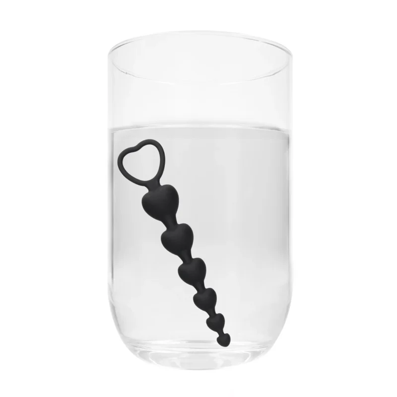 Sinner Gear Silicone Heart Bead Chain - Flexible Intimate Trainer, Black
