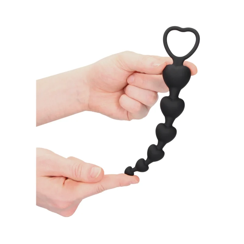 Sinner Gear Silicone Heart Bead Chain - Flexible Intimate Trainer, Black