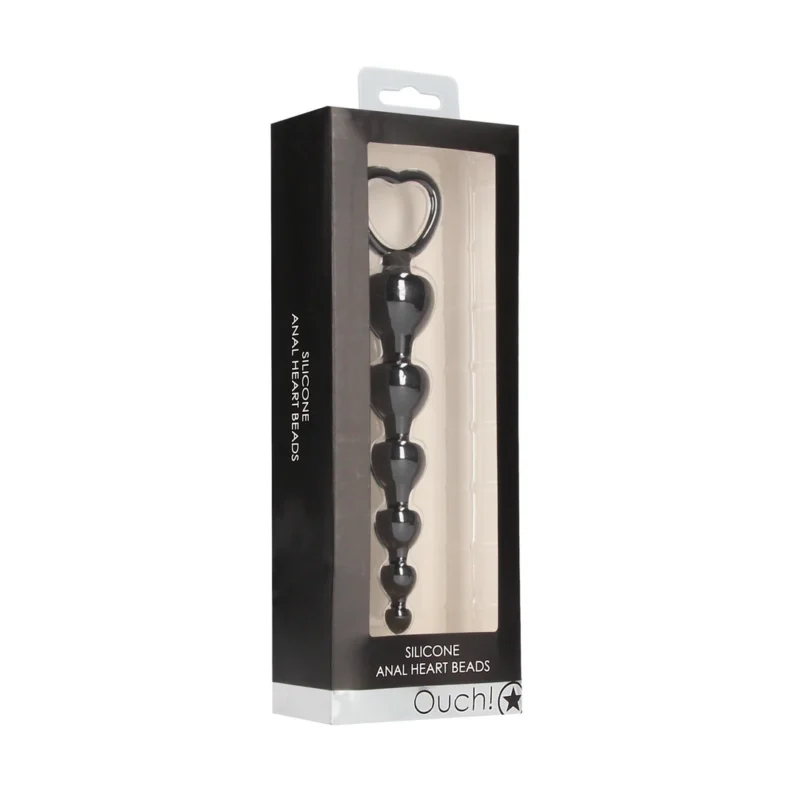 Sinner Gear Silicone Heart Bead Chain - Flexible Intimate Trainer, Black