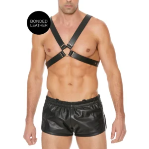 Shots Leather Chest Harness Adjustable Large Buckle One Size Black