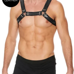 Kiotos Leather Bulldog Harness S/M - Adjustable Buckle System, Black