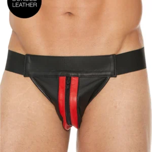 Svenjoyment Plain Front Zip Leather Jockstrap Black L/XL