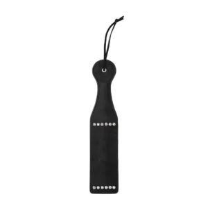 DIAMOND Studded Faux Leather Paddle - Elegant Impact Tool, Black, 32 cm