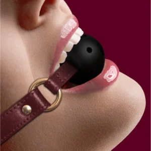 OUCH! Halo Breathable Ball Gag Gold Finish Adjustable Leather Strap