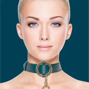 OUCH! Halo Adjustable Collar and Leash Set - Gold Accents, Leather Look