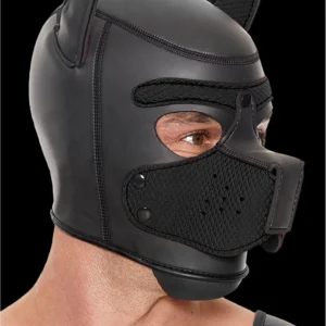 OUCH! Neoprene Puppy Play Mask Black - Adjustable Detachable Muzzle