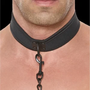 Ouch! Neoprene Adjustable Collar with Leash - Black, Comfortable Fit