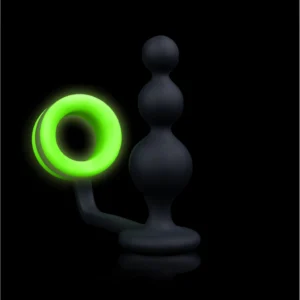 Ouch! Glow-in-the-Dark Beaded Plug & Support Ring - Luminous Green