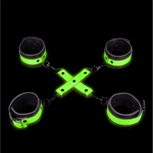 Ouch! Glow in the Dark Hand & Ankle Cuffs Set with Hogtie, Luminous Green